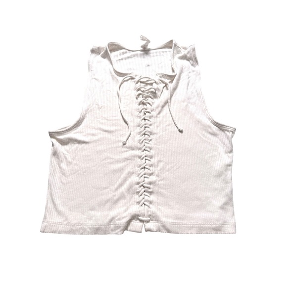 Daily Practice by Anthropologie Tops - Daily Practice Anthropologie White Lace Up Ribbed Knit Crop Tank Top Womens S